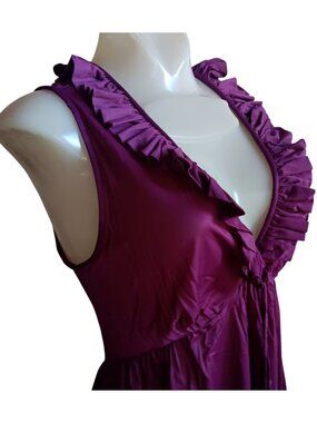 True Vintage Nightie Dress Small 70's Vintage Ruffled Plum Sleeveless V-Neck
